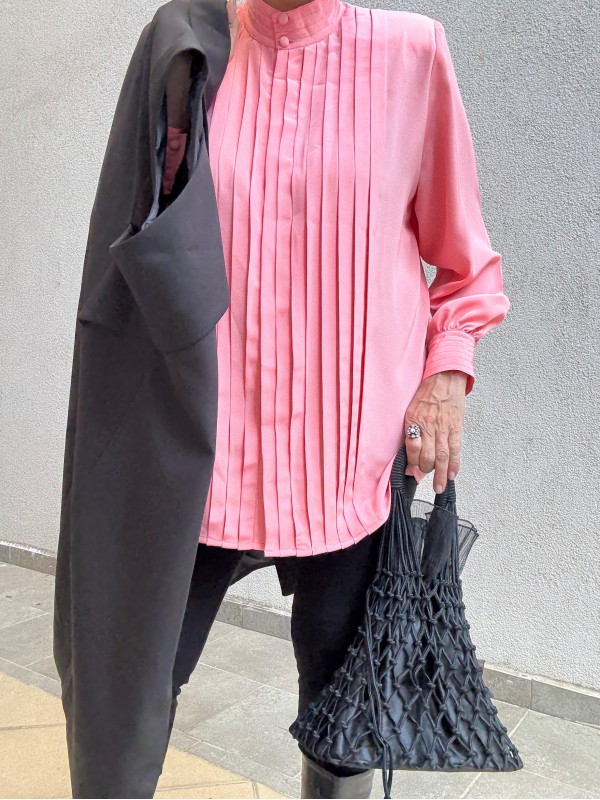 Vintage Pembe Piliseli Gömlek 