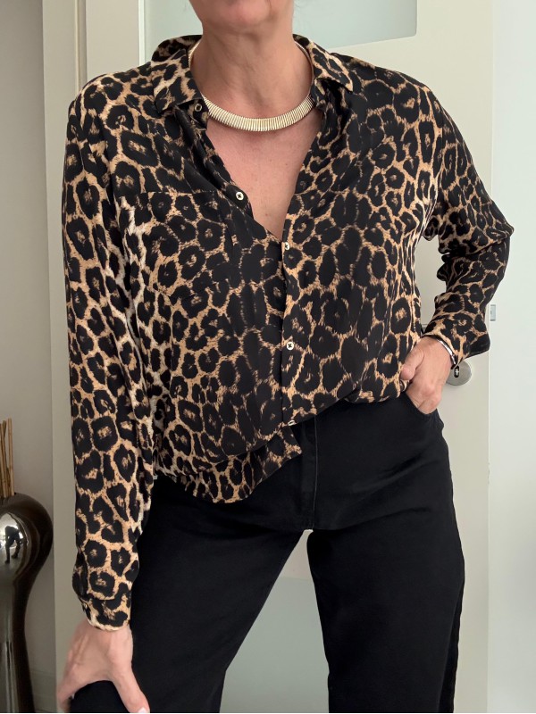 Vintage Leopar Şifon Gömlek 
