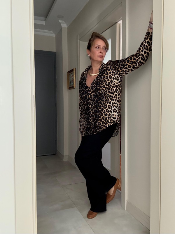 Vintage Leopar Şifon Gömlek 