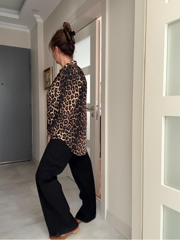 Vintage Leopar Şifon Gömlek 