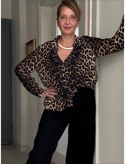 Vintage Leopar Şifon Gömlek 