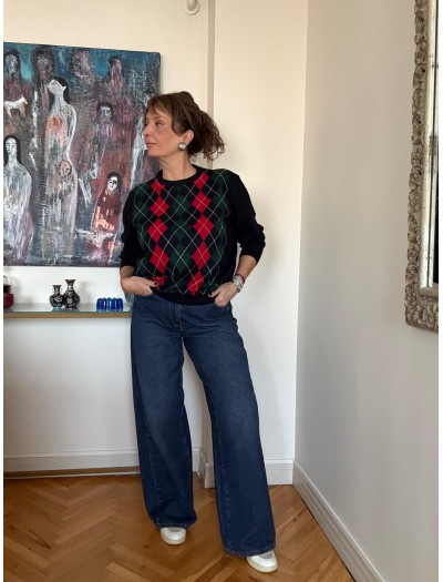 Vintage Yün Baklava Desen Shetland Kazak