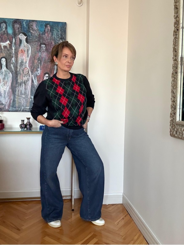 Vintage Yün Baklava Desen Shetland Kazak