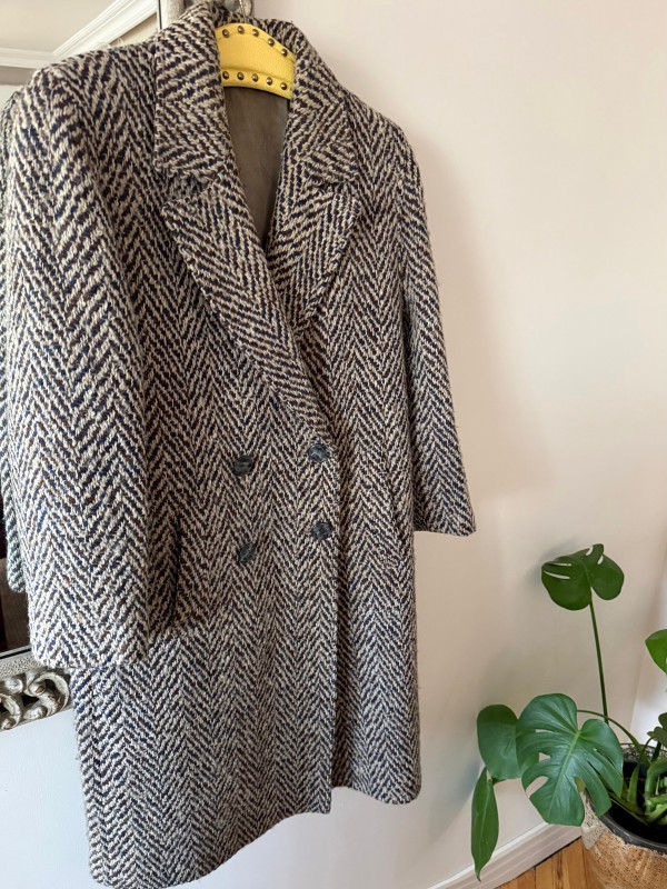 Vintage Balıksırtı Yün Palto 