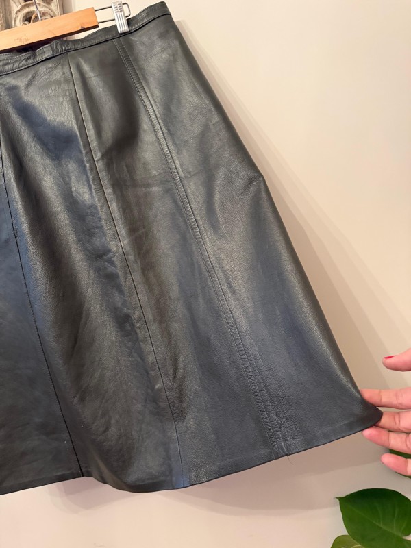 Vintage Haki Deri Çan Etek 