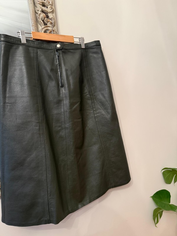 Vintage Haki Deri Çan Etek 