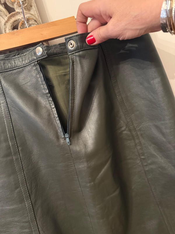 Vintage Haki Deri Çan Etek 