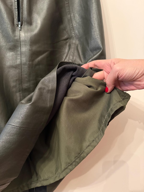 Vintage Haki Deri Çan Etek 