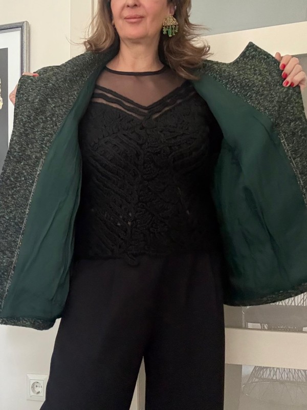 Vintage Siyah Yakası Tül Kazak