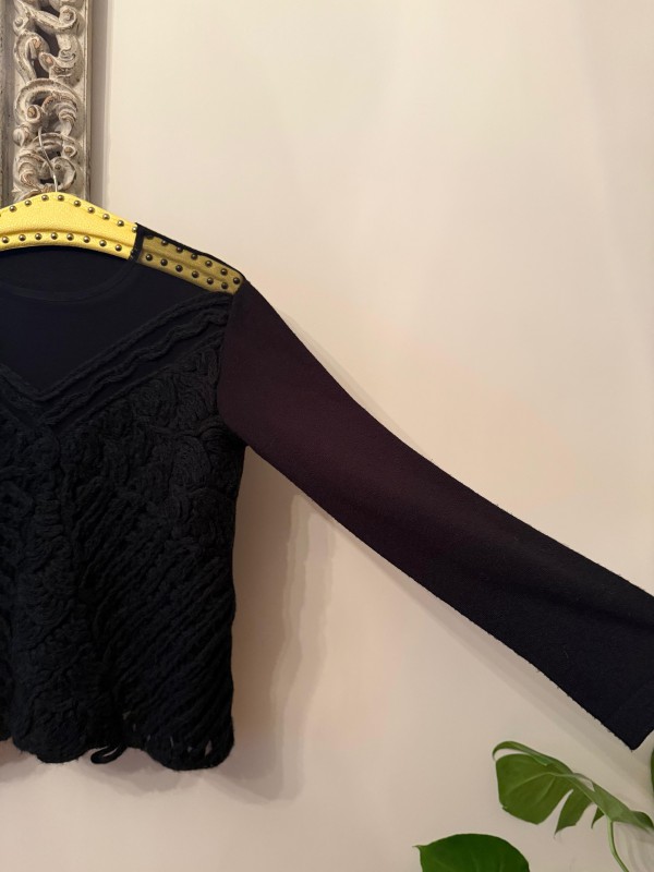 Vintage Siyah Yakası Tül Kazak