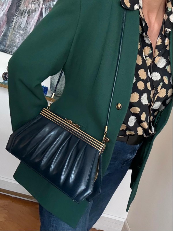 Vintage 80'ler  Lacivert Deri Çanta