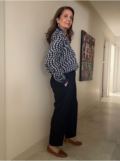 Vintage Çift Yakalı Lacivert-Beyaz Gömlek 