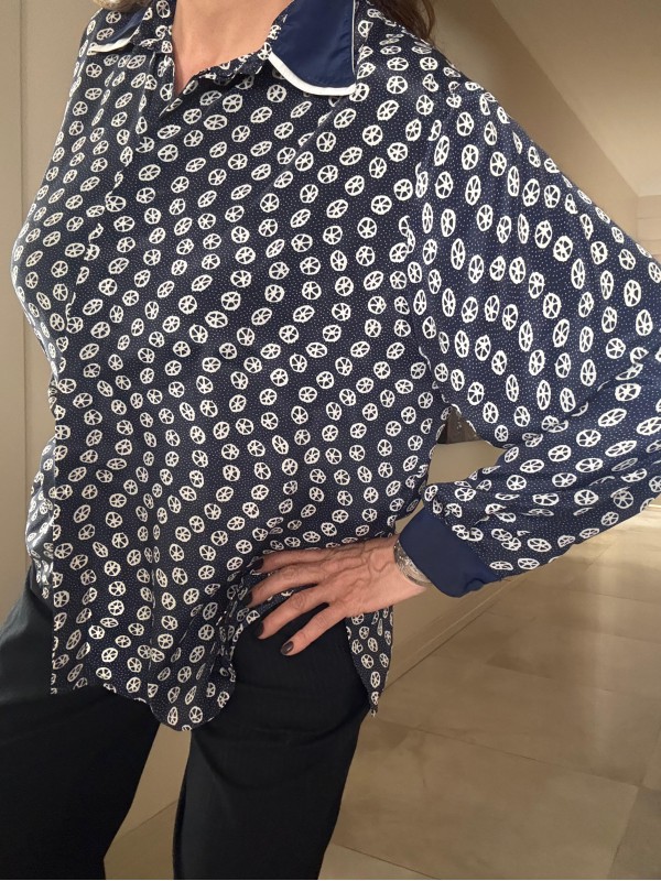 Vintage Çift Yakalı Lacivert-Beyaz Gömlek 