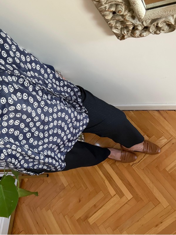 Vintage Çift Yakalı Lacivert-Beyaz Gömlek 