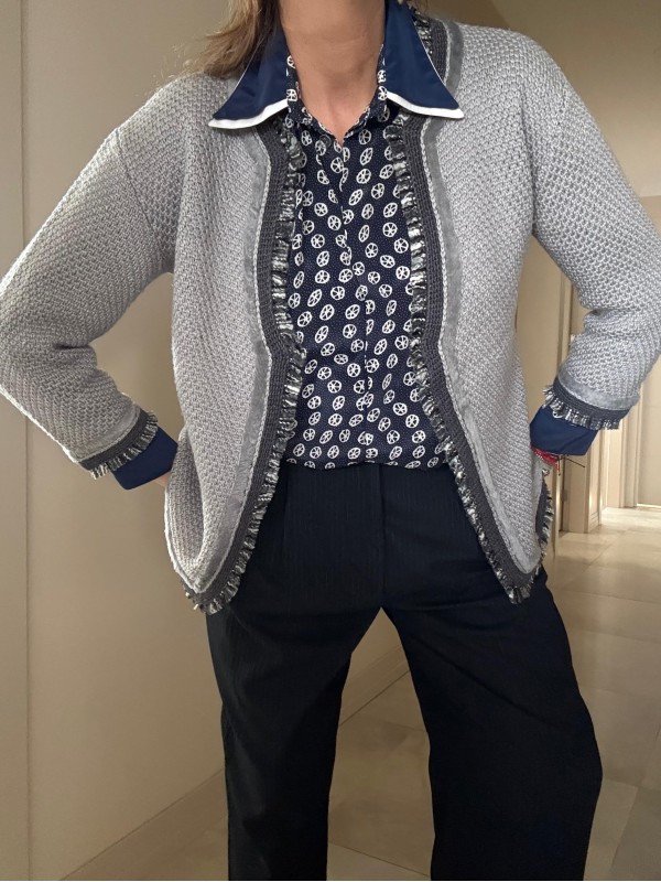 Vintage Gri Süet Biyeli Püsküllü Hırka 