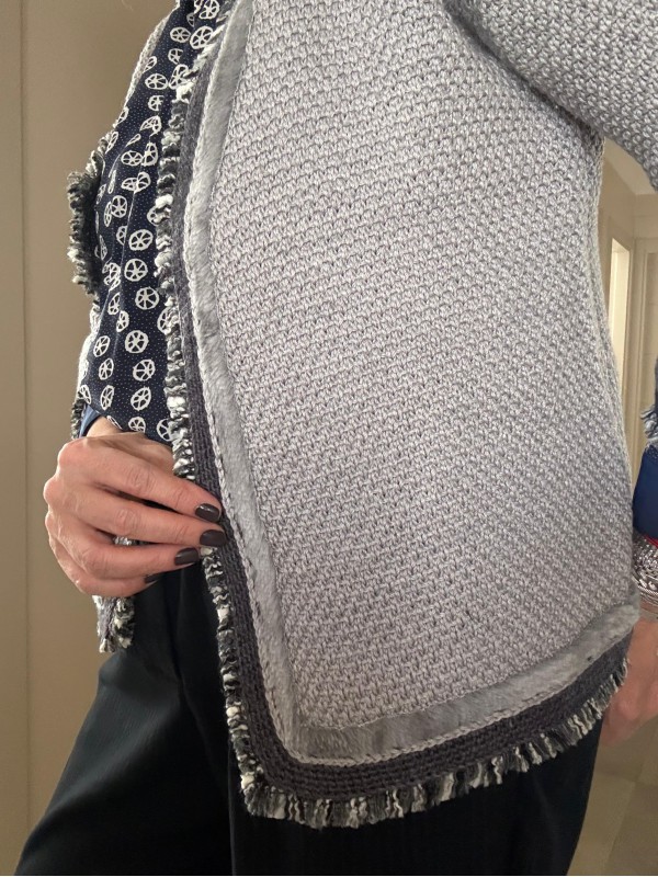 Vintage Gri Süet Biyeli Püsküllü Hırka 