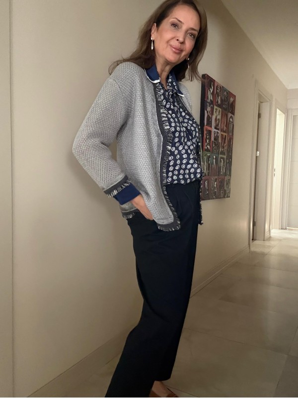 Vintage Gri Süet Biyeli Püsküllü Hırka 