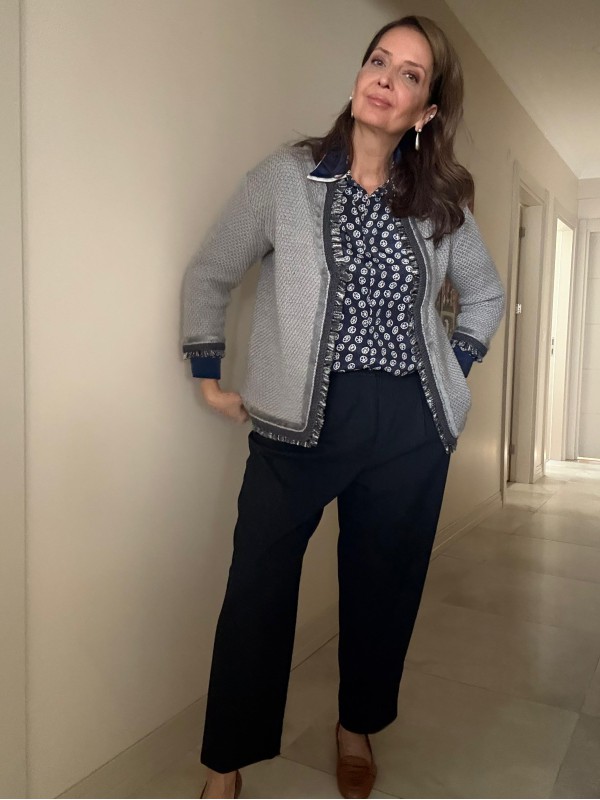 Vintage Gri Süet Biyeli Püsküllü Hırka 