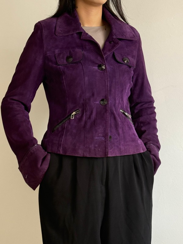 Vintage Saten Astarlı Süet Mor Ceket