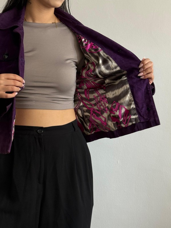 Vintage Saten Astarlı Süet Mor Ceket