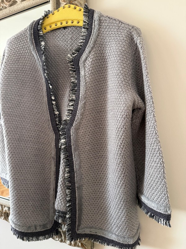 Vintage Gri Biyeli Püsküllü Hırka 