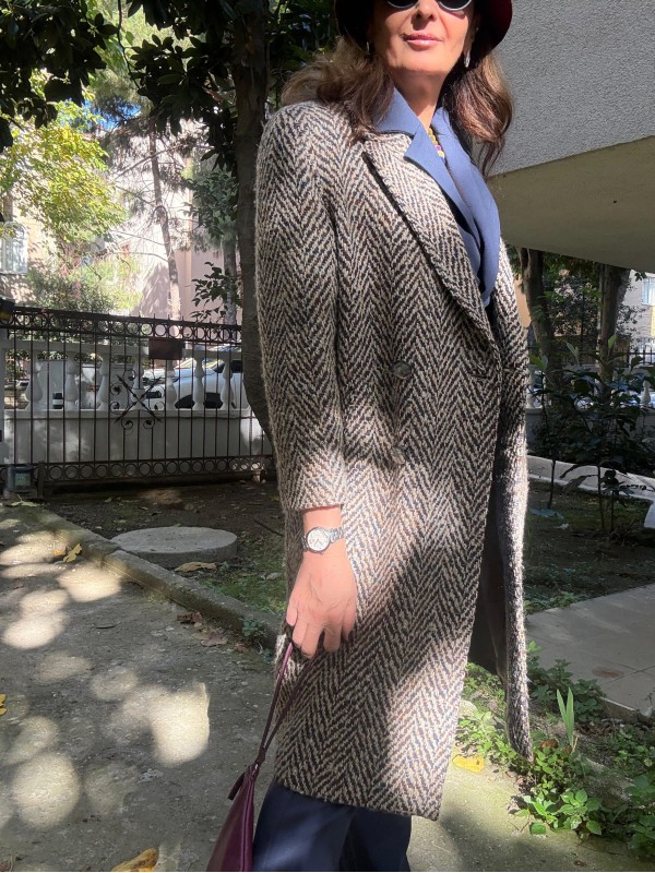 Vintage Balıksırtı Yün Palto 