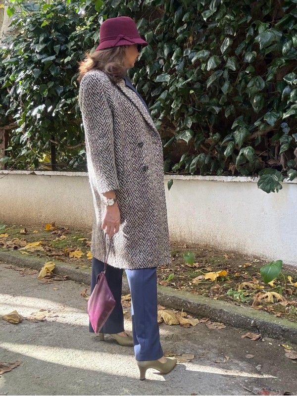 Vintage Balıksırtı Yün Palto 