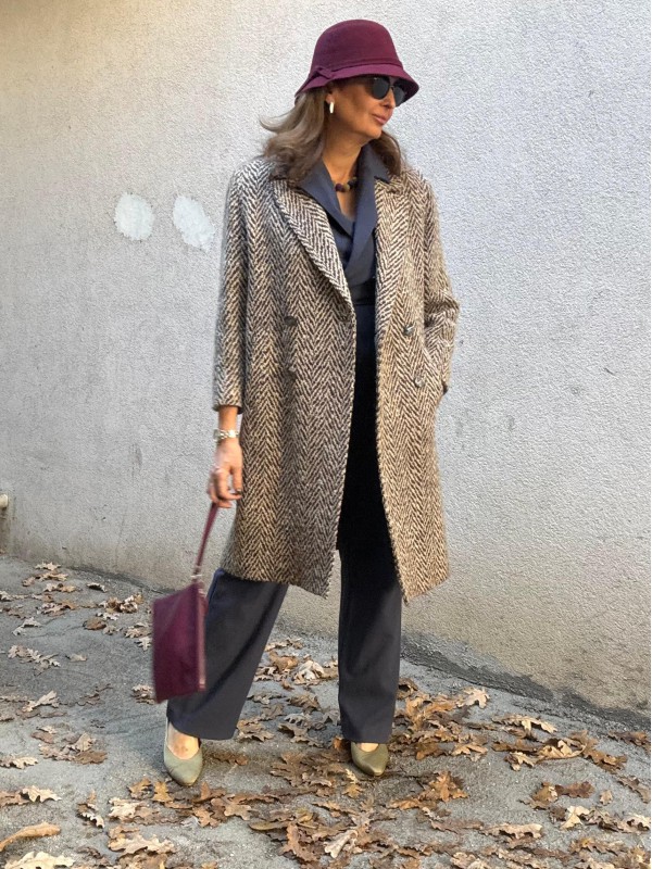 Vintage Balıksırtı Yün Palto 