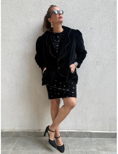 Vintage  Siyah Kadife  Oversize Ceket 