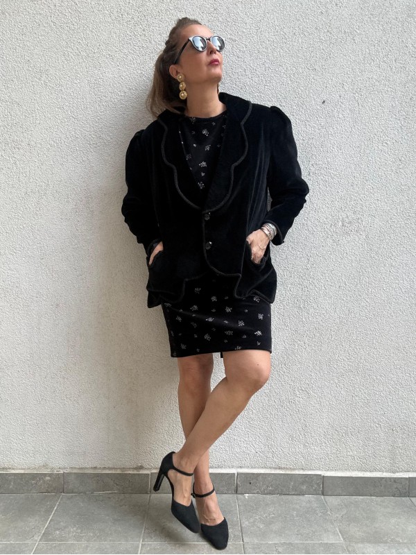 Vintage  Siyah Kadife  Oversize Ceket 