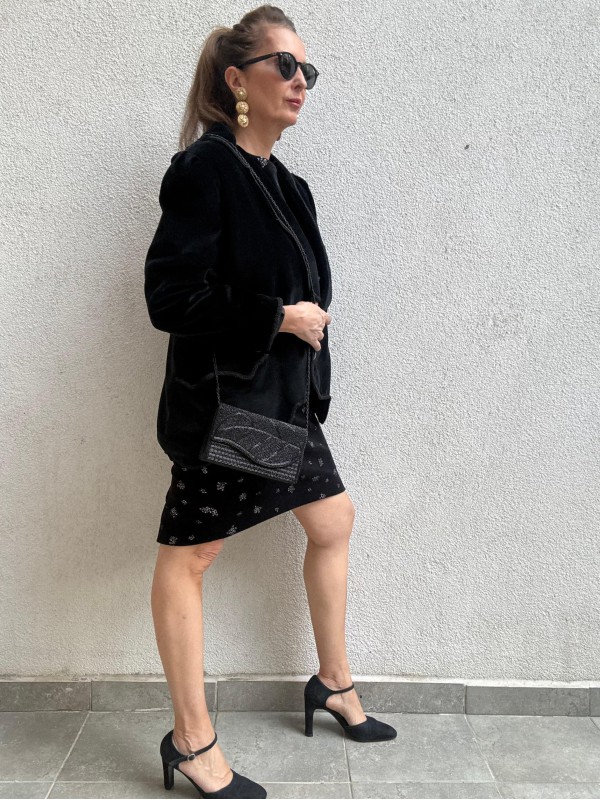 Vintage  Siyah Kadife  Oversize Ceket 