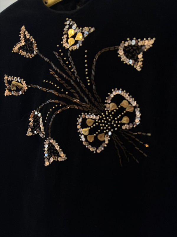 Vintage Pul İşlemeli Kadife Elbise