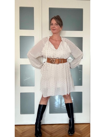 Tüzün Beyaz Gold Baskılı Elbise Tüzün Beyaz Gold Baskılı Elbise