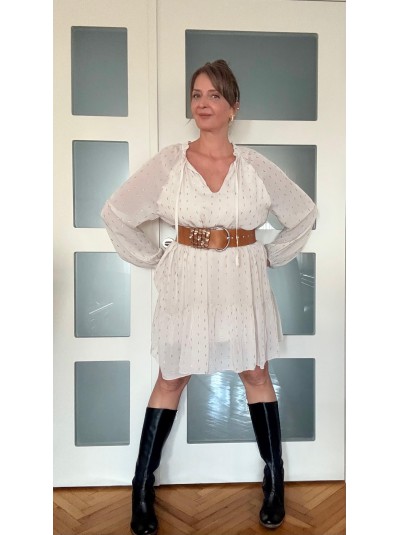 Tüzün Beyaz Gold Baskılı Elbise 