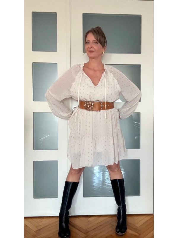 Tüzün Beyaz Gold Baskılı Elbise 