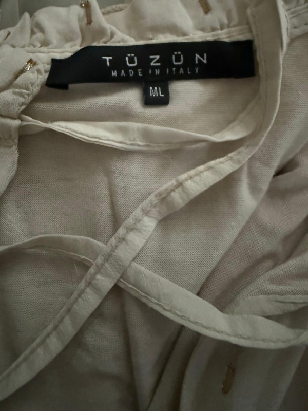 Tüzün Beyaz Gold Baskılı Elbise 