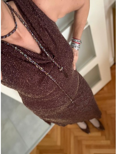 Vintage Kahverengi Simli Asimetrik Elbise Vintage Kahverengi Simli Asimetrik Elbise