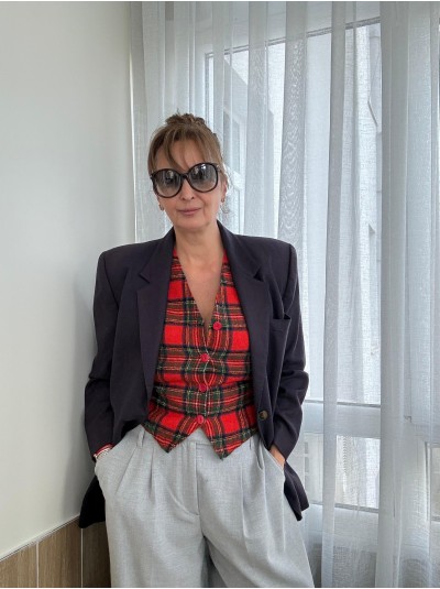 Vintage Kırmızı Tartan Made in Germany Yelek 