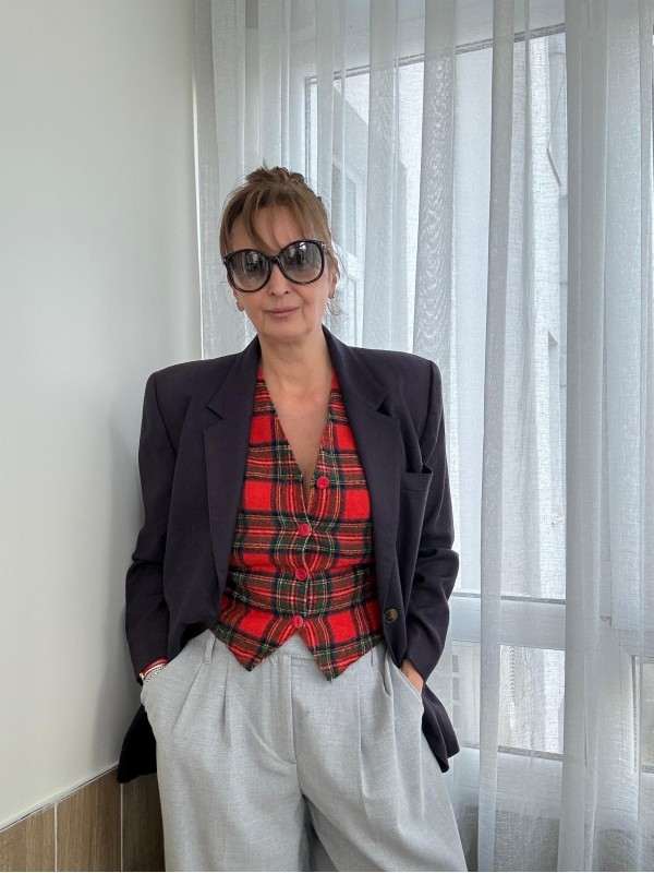 Vintage Kırmızı Tartan Made in Germany Yelek 