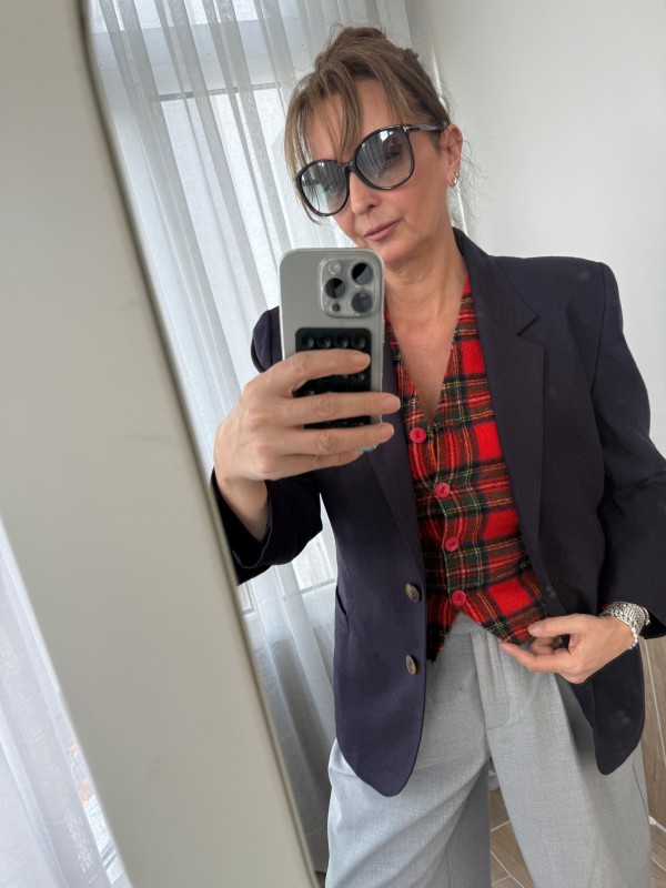 Vintage Kırmızı Tartan Made in Germany Yelek 