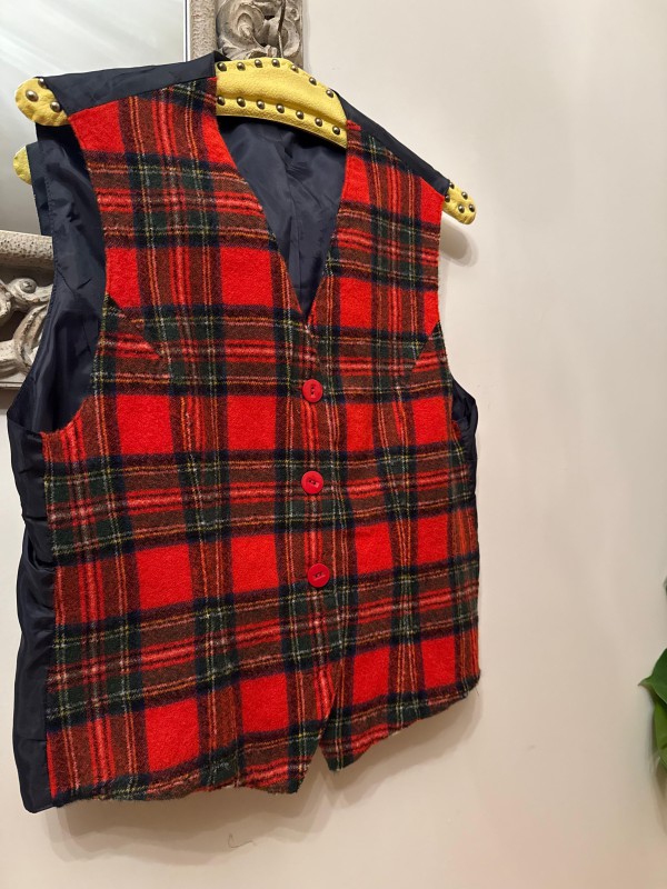 Vintage Kırmızı Tartan Made in Germany Yelek 