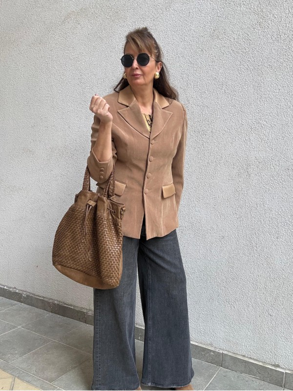 Vintage  Cupro /Tencel  Saten Yakalı Ceket