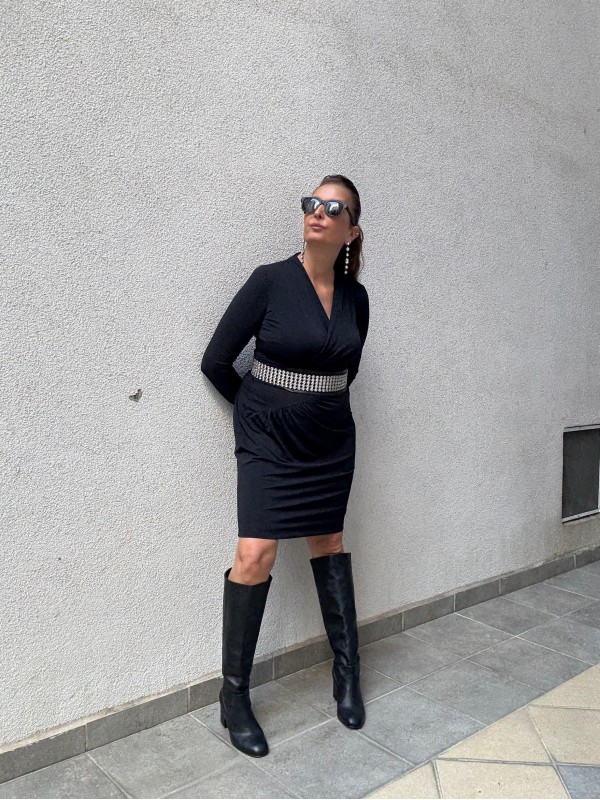 Vintage Siyah Jarse Made in Italy Elbise 