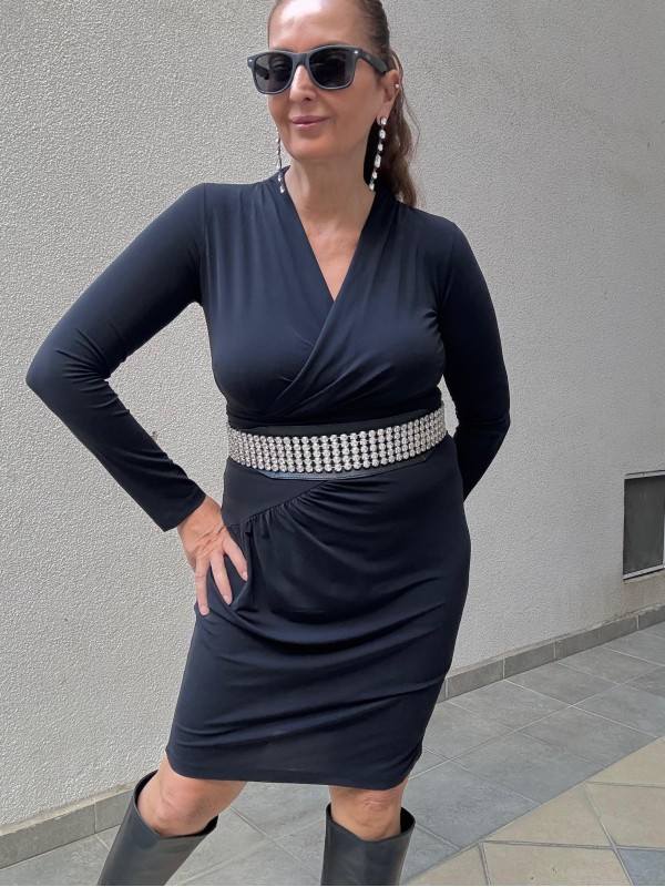 Vintage Siyah Jarse Made in Italy Elbise 