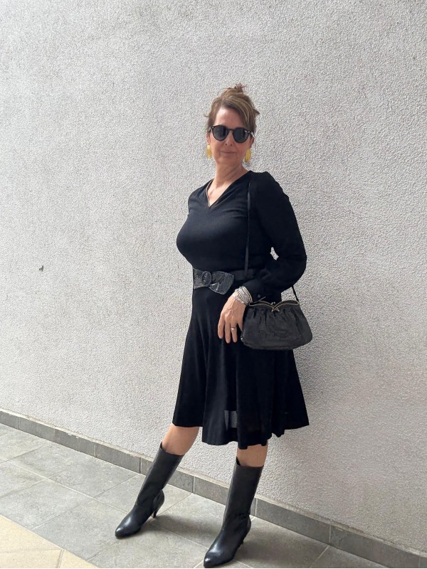 Vintage Siyah Gold Biyeli Made in France Elbise 