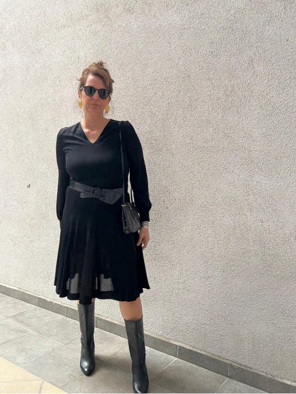 Vintage Siyah Gold Biyeli Made in France Elbise 