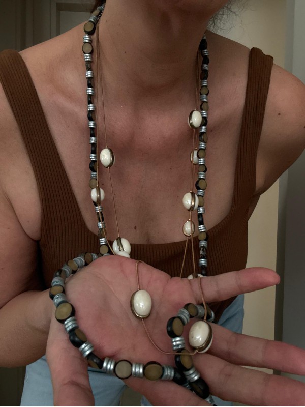 Vintage Ahşap & Silver Kolye