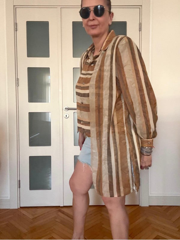 Vintage Yelek Detaylı Şifon Gömlek 