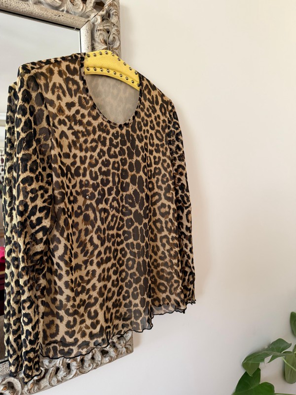 Vintage Leopar Tül Bluz
