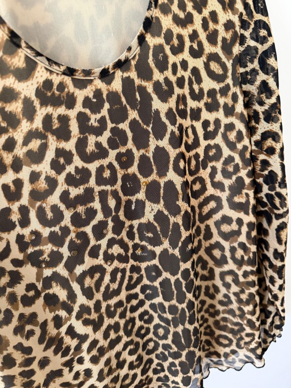 Vintage Leopar Tül Bluz